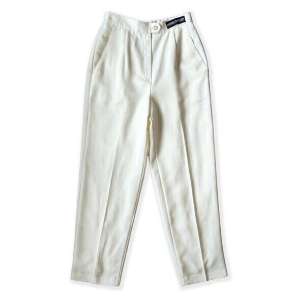 Vintage 1980s Koret Union-Made Cream Wool Straight-Tapered Trousers - Picture 1 of 7